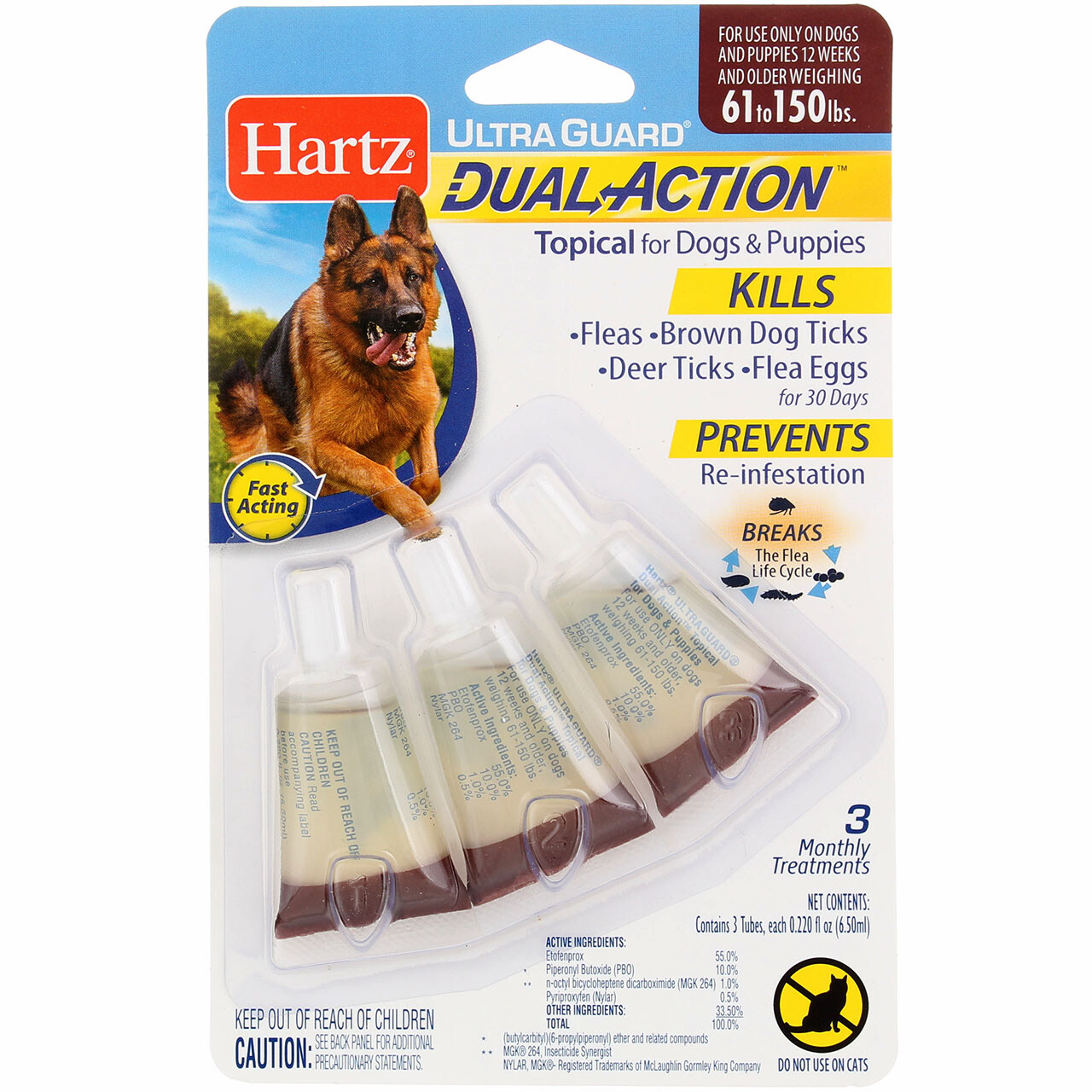Hartz UltraGuard DualAction Flea & Tick Drops for Dogs & Puppies, 61-150 lbs,…