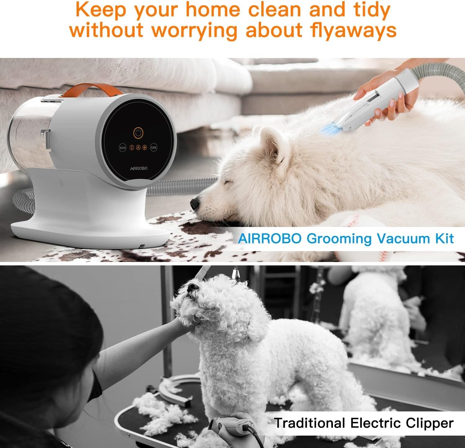 AIRROBO PG100 Pet Grooming Vacuum with 5 Grooming Tools For Dog Cat Hair 12000Pa