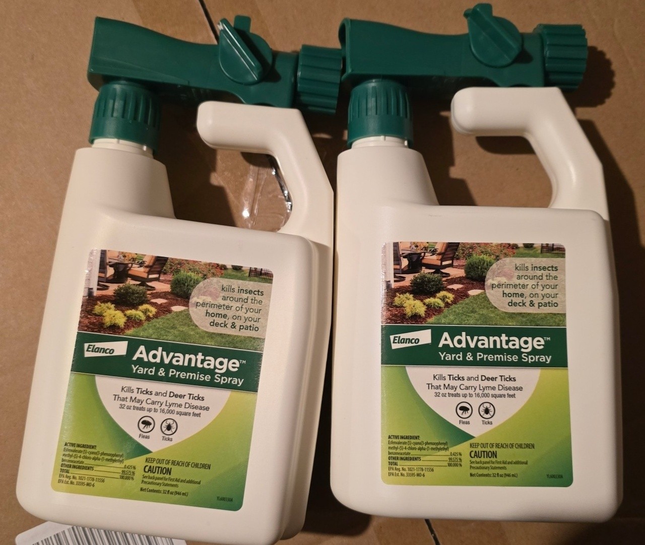 2 Pack Elanco Advantage Yard & Premise Spray Kills Ticks Fleas 32 oz Ea