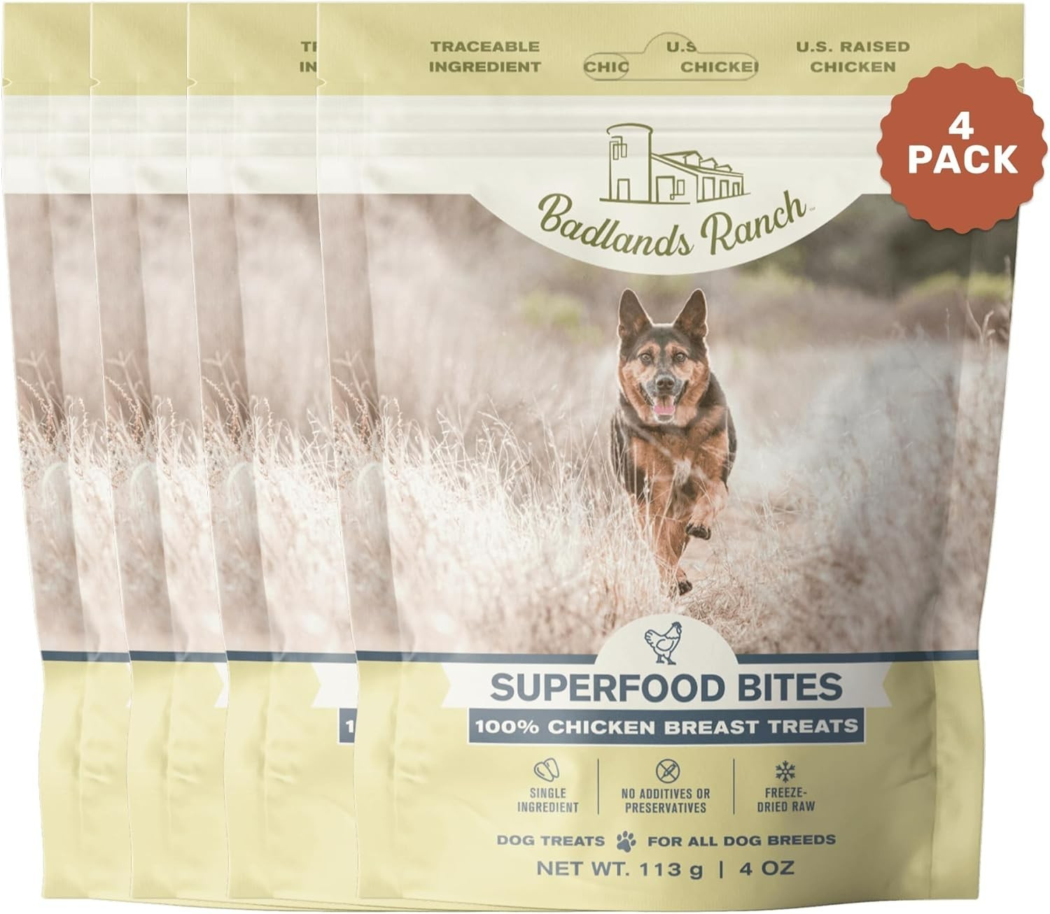 4PK BADLANDS RANCH Superfood Bite Freeze-Dried Raw Chicken Breast 4oz