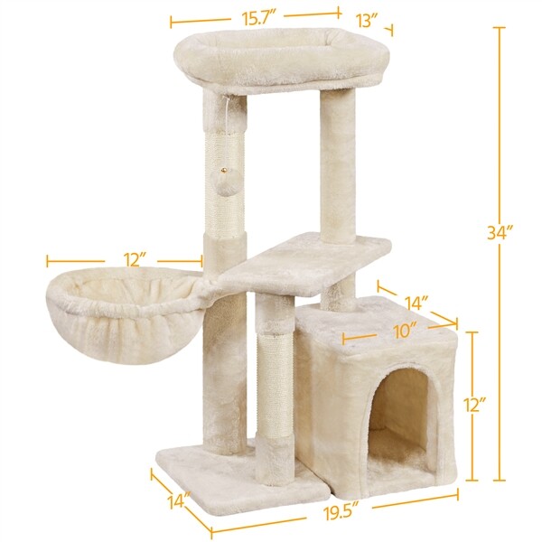 Cute Cat Tree Cat Tower w/ Platform, Cat Condo Cat Play House for Indoor Cats