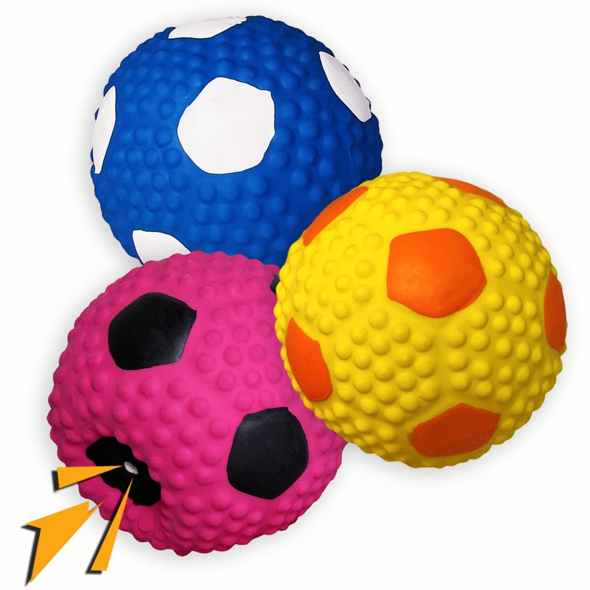 Wieppo Soft Squeaky Dog Ball 2.56”, Latex Medium, Blue+Yellow+Rose Red