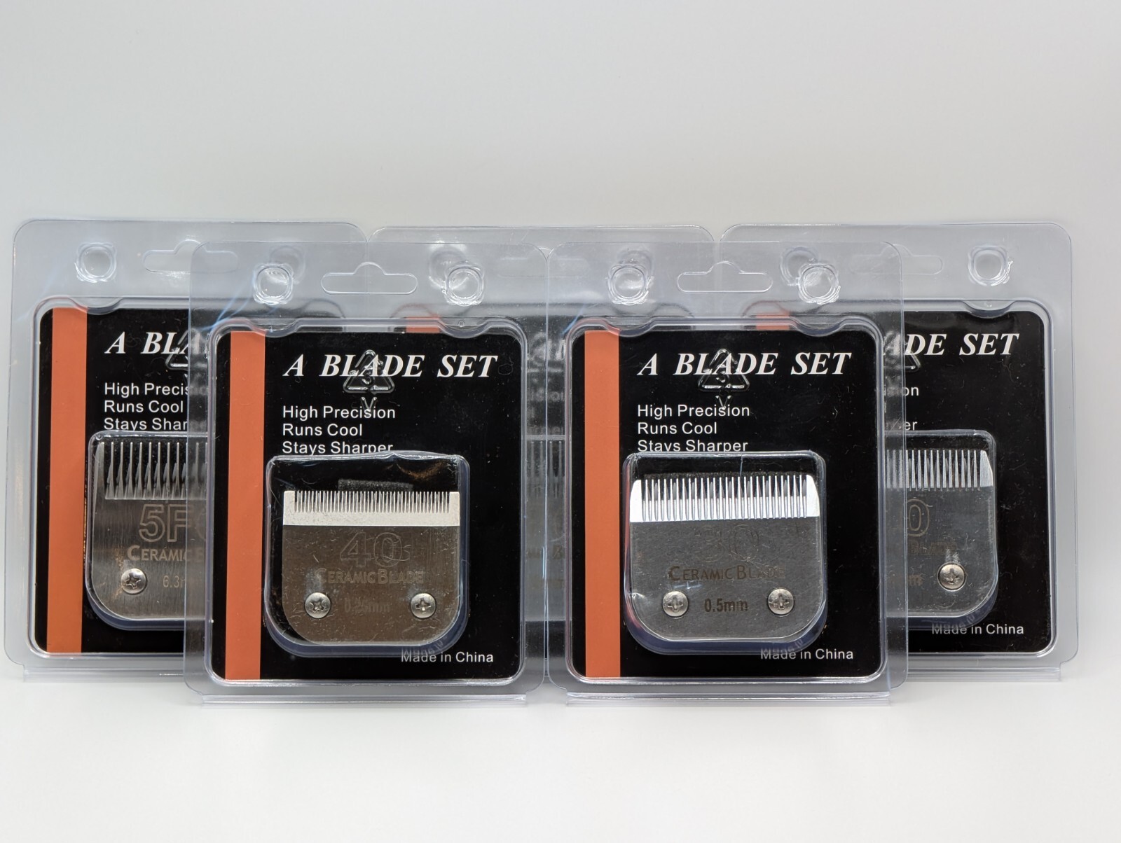 A Blade Set | Ceramic Clipper Blades for Pets, 3.2mm, 1.5mm, 0.5mm, 0.25mm