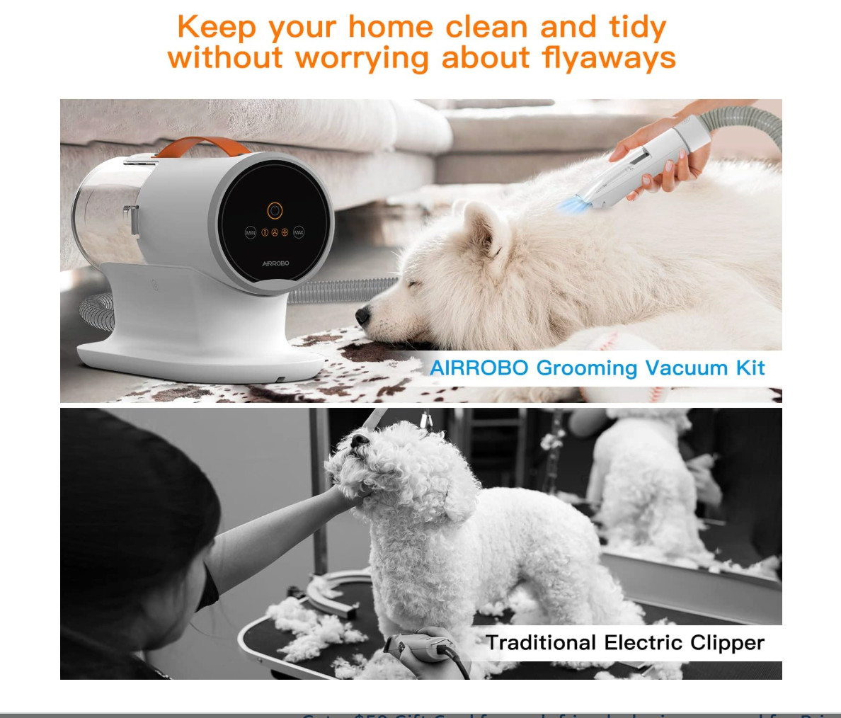 AIRROBO Dog Grooming Vacuum Kit,12000Pa Strong Pet Vacuum for Shedding,Grooming