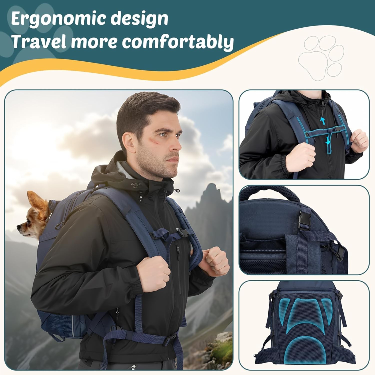 Dog Backpack Carrier Hiking Pet Travel Bag 2-in-1 Foldable Cat up to 18 lbs