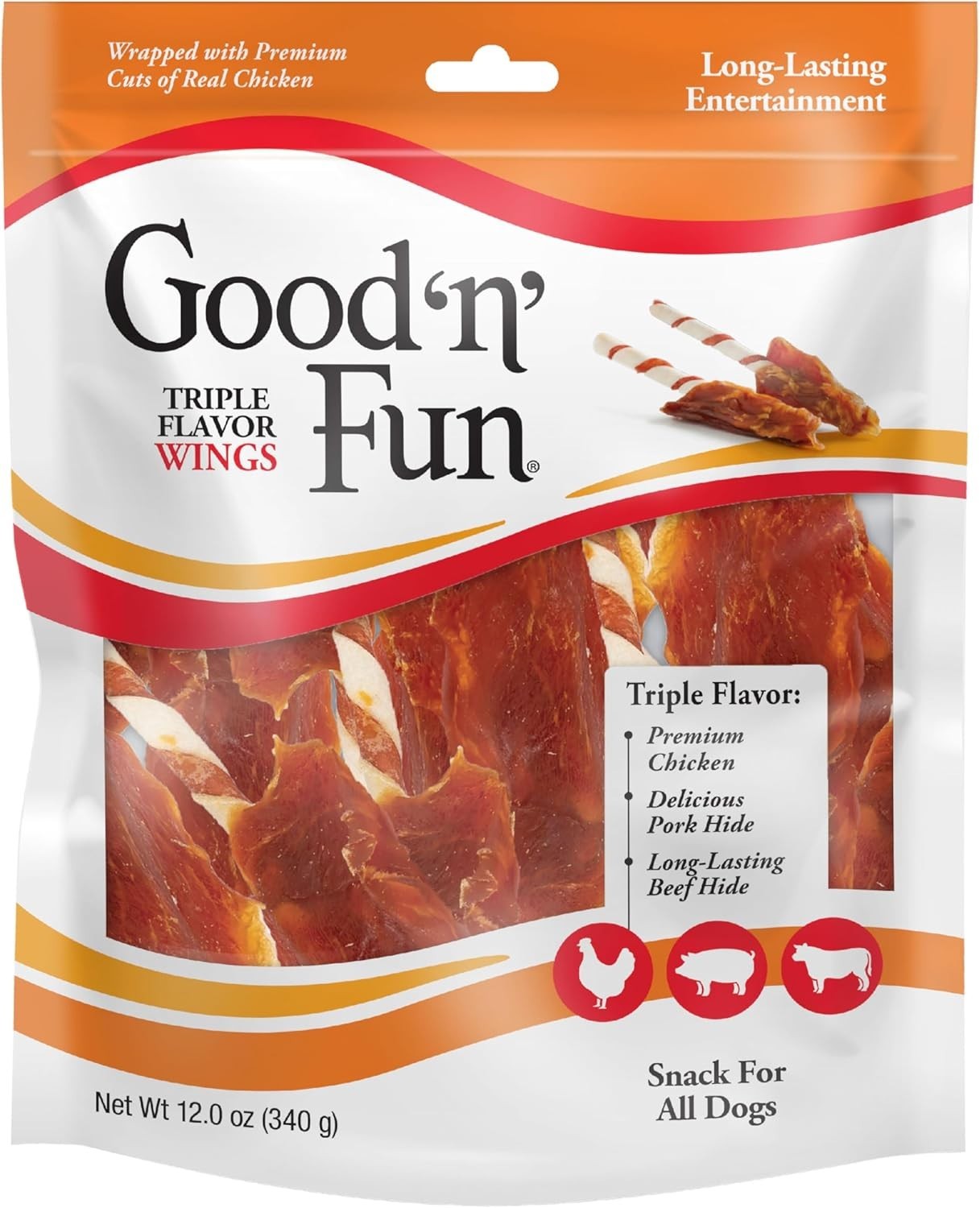 Good ‘N’ Fun Triple Flavor Wings Chews for All Dogs, 12 Ounces, Treat Your Dog t