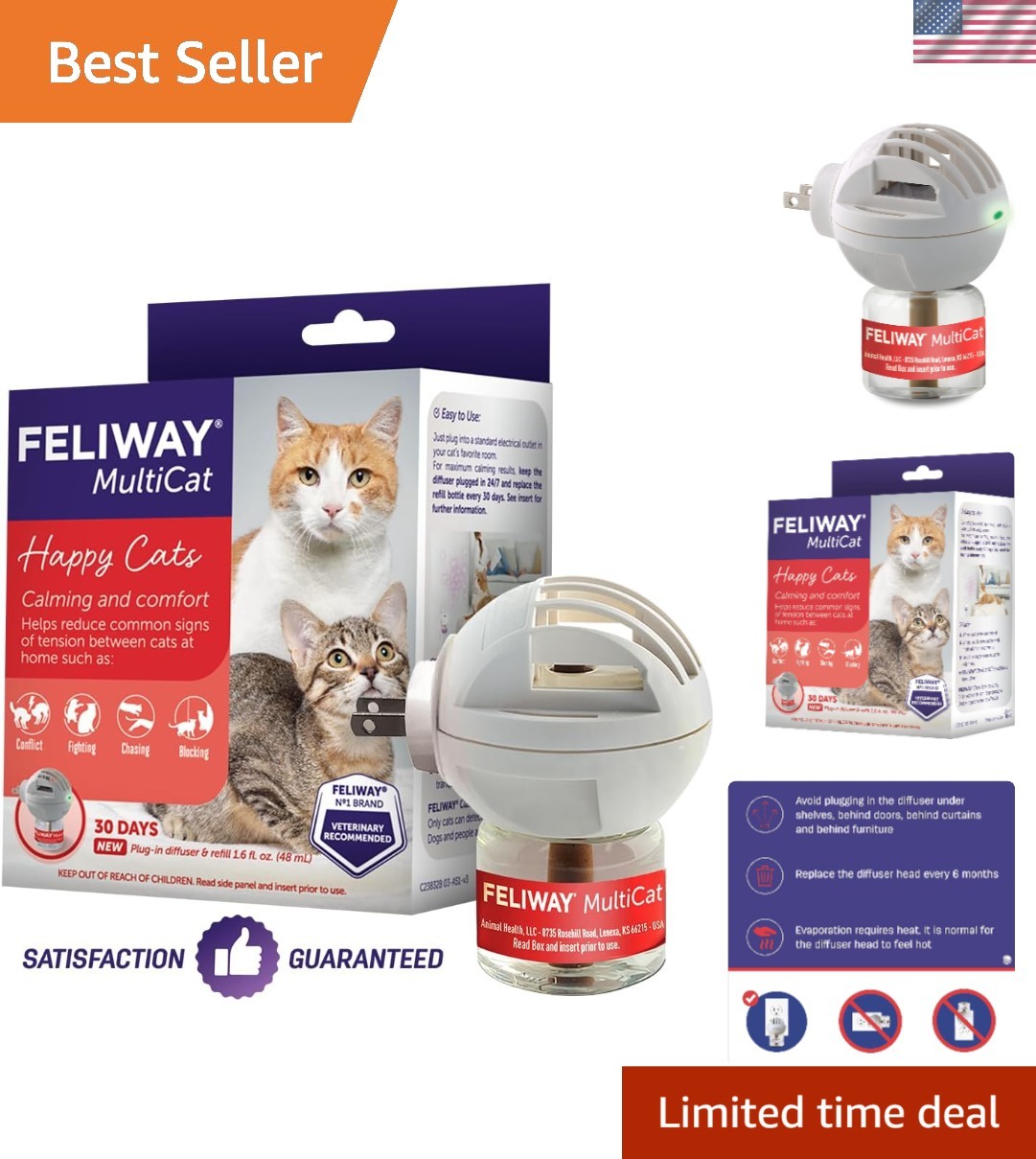 MultiCat 30-Day Cat Calming Pheromone Diffuser Kit, Reduces Tension in Homes
