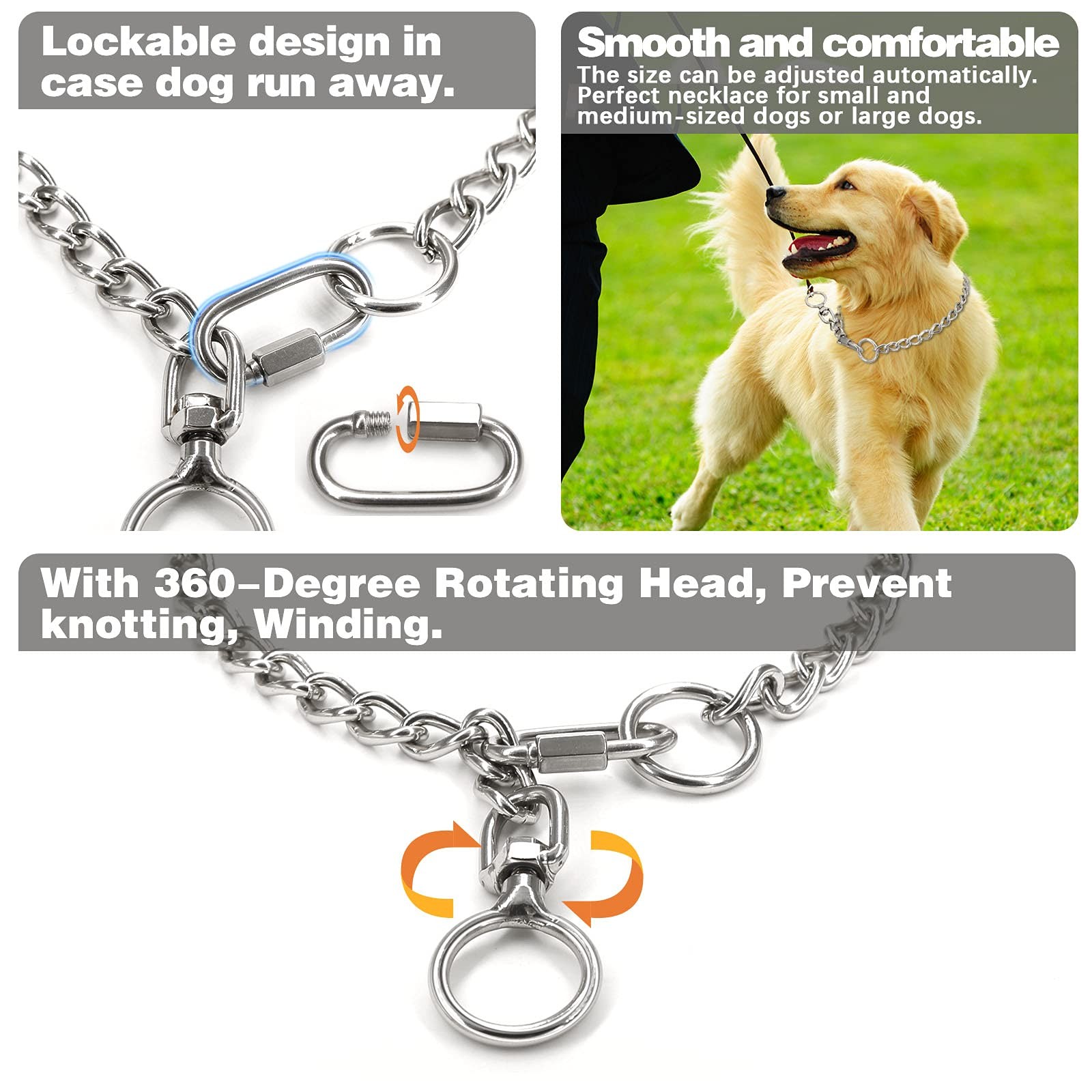 Dog Chain Necklace Metal Stainless Steel Leash 3mm x 22 inches, White,Silver