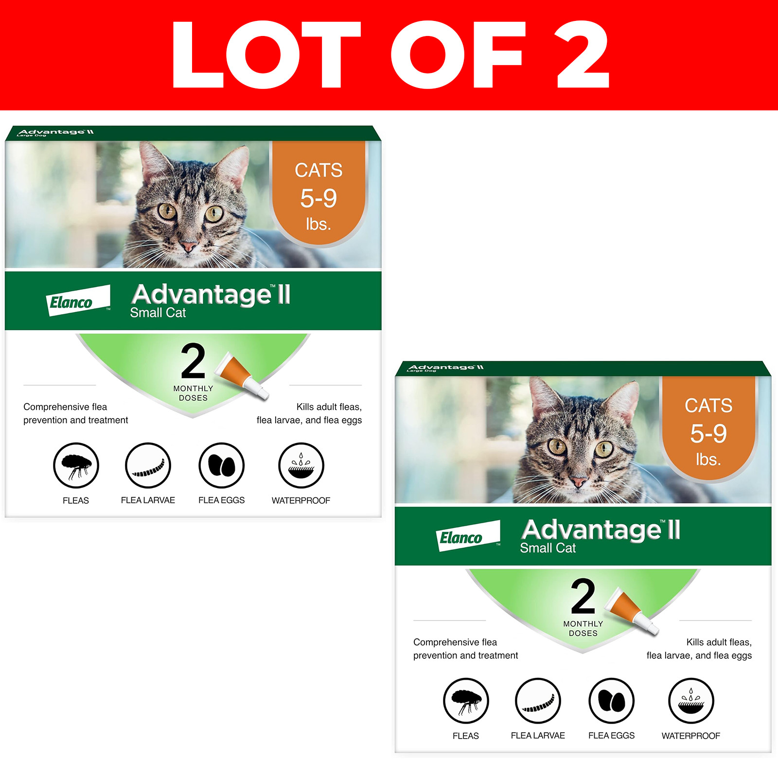 Lot of 2 Bayer Advantage II Small Cats 5-9 lbs Flea Treatment & Prevention – NEW