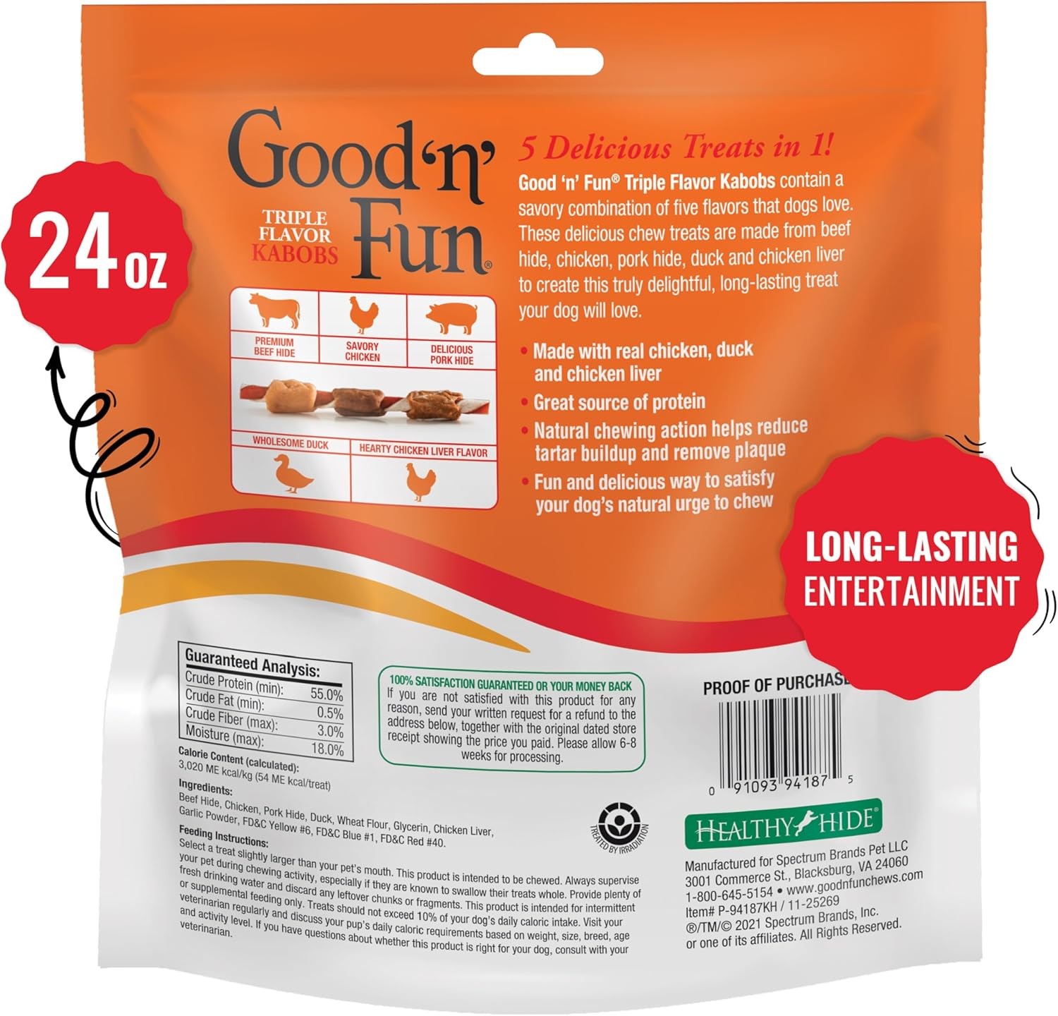 Good ‘n’ Fun Triple Flavor Kabobs Chews for All Dogs-24 Ounces