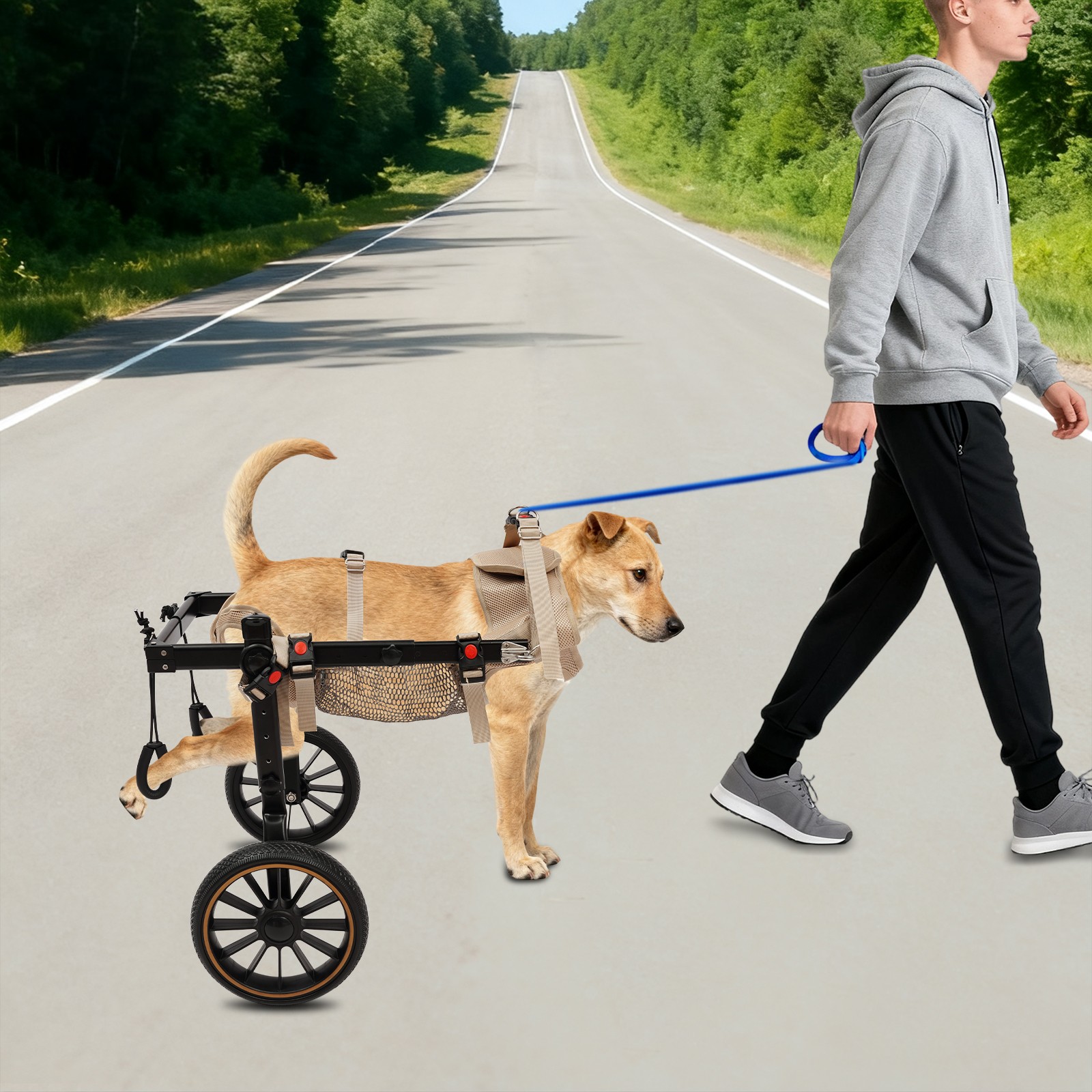 2-Wheel Dog Wheelchairs for Back Legs Adjustable Pet Rehabilitation Walking Aid
