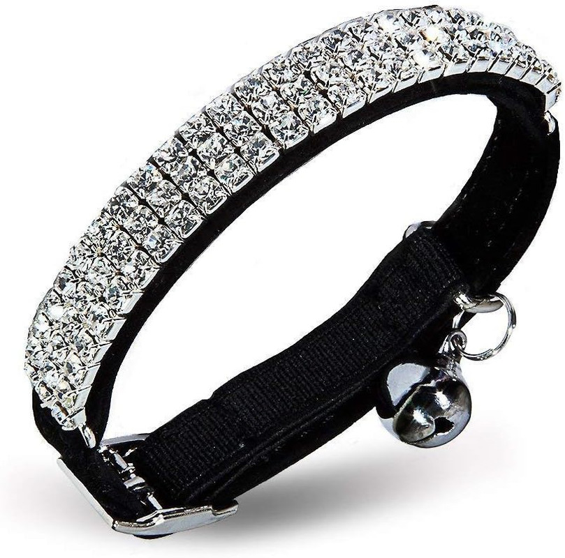 Soft Velvet Safe Cat Bell Collar, Adjustable Mini Bling Diamante with Bells, Saf