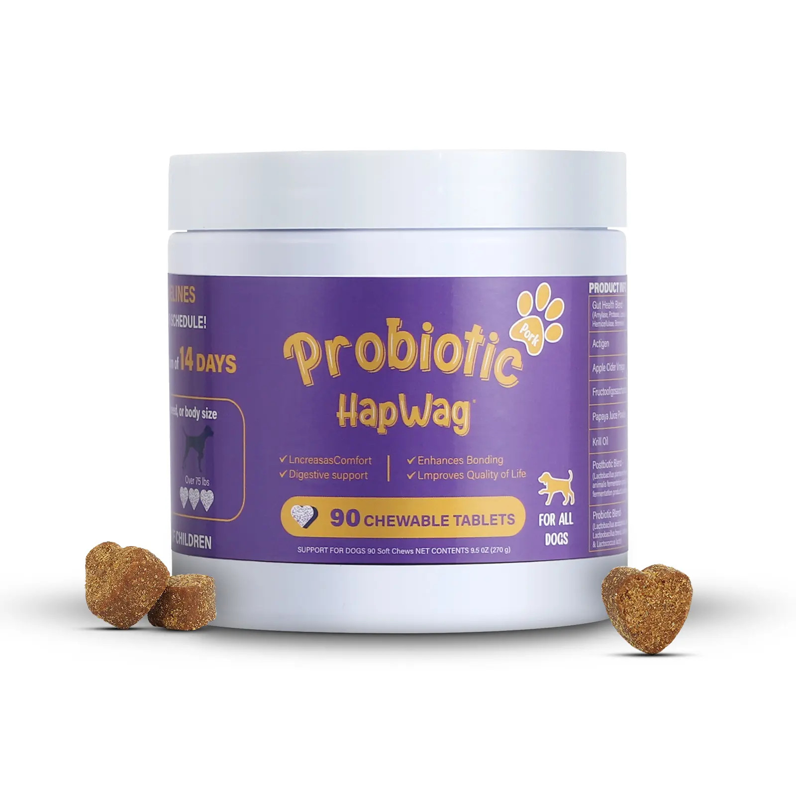HAPWAG 8-in-1 Multivitamin Soft Chews for Dogs – Probiotics, Gut & Immune Suppor