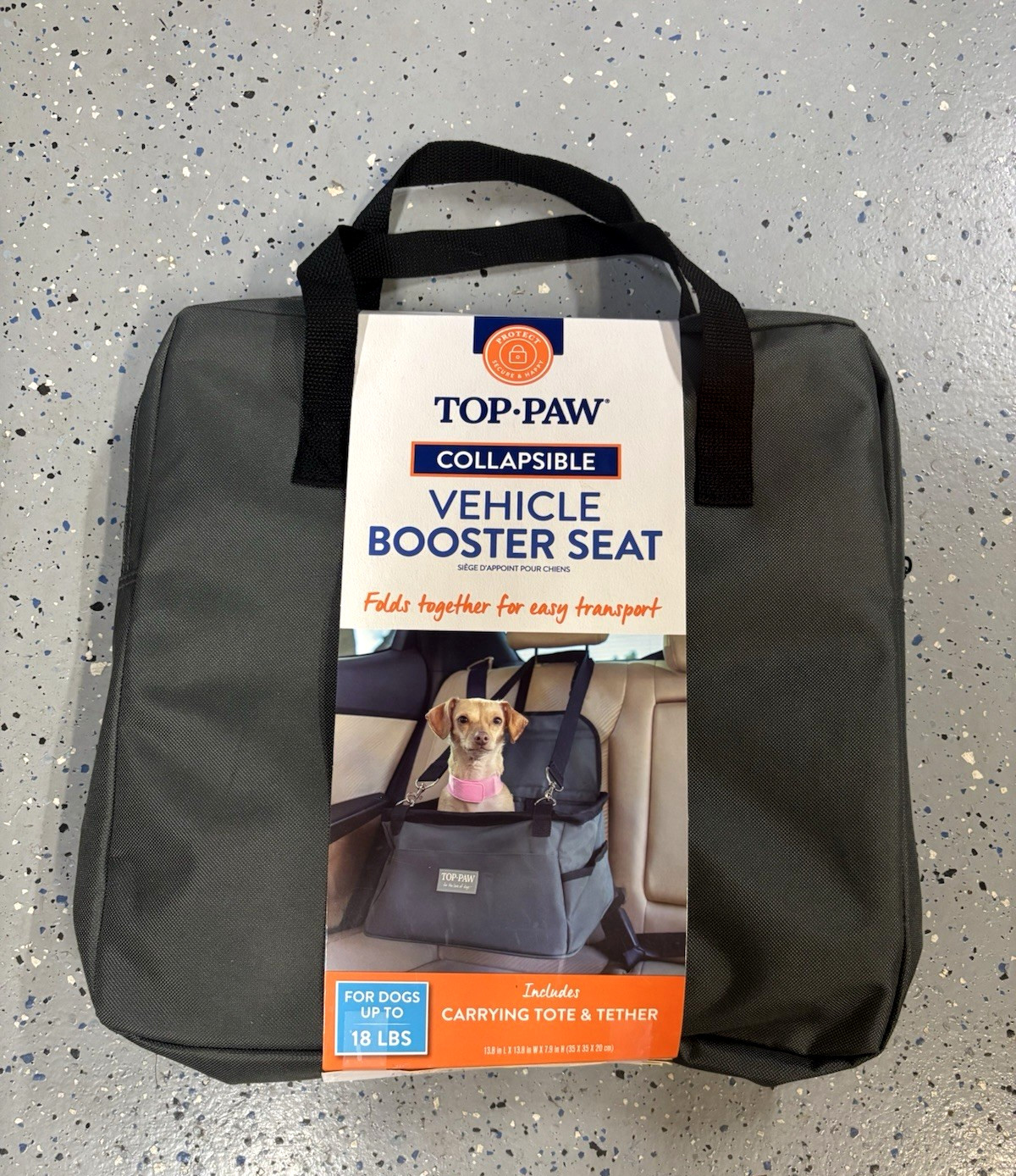 Top Paw Collapsible Vehicle Booster Seat, Gray – For Dogs Up to 18 lbs