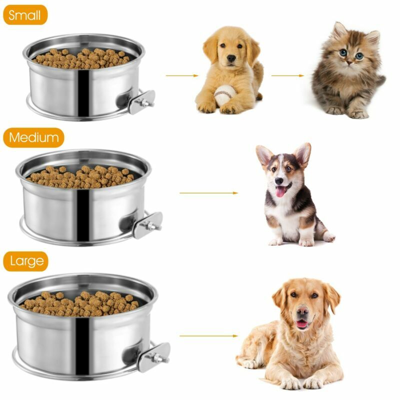 S-L Stainless Steel Hanging Food Water Bowl For Crate Cages Pet Dogs Cats Birds