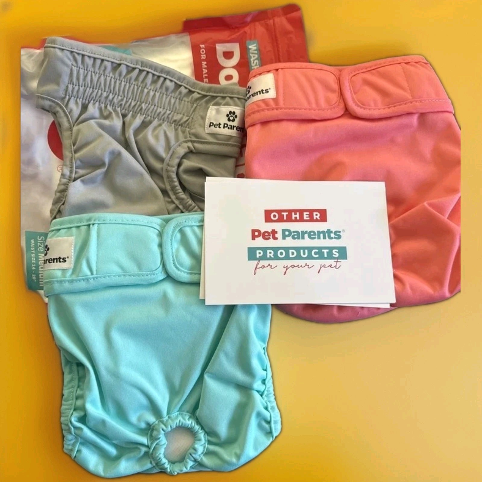 Washable Dog Diapers | Unisex | Med | 3 Pack | Pink/Teal/Grey | Pet Parents |927