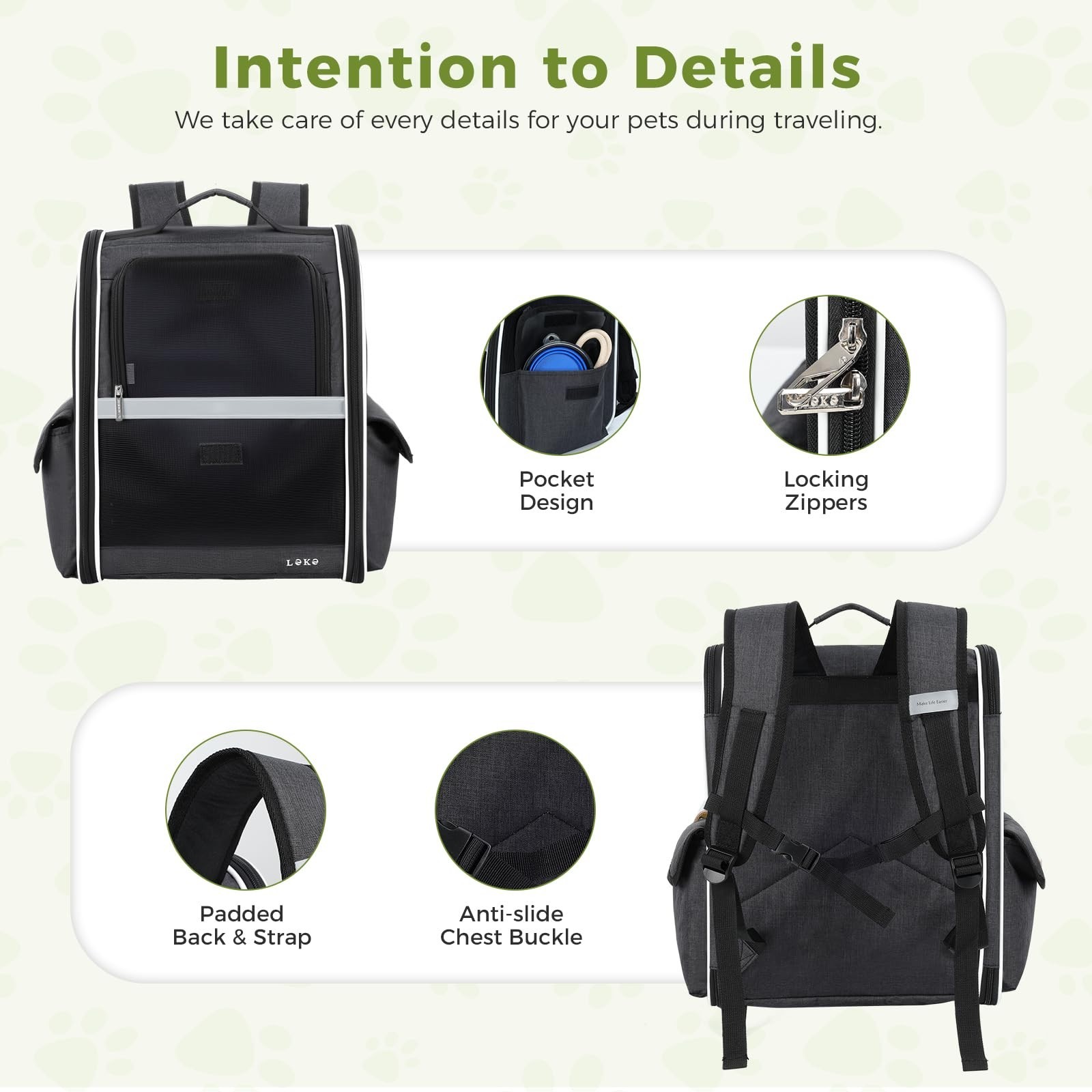 Pet Carrier Backpack for Small Medium Dogs & Cats up to 18 lbs, Breathable, Coll