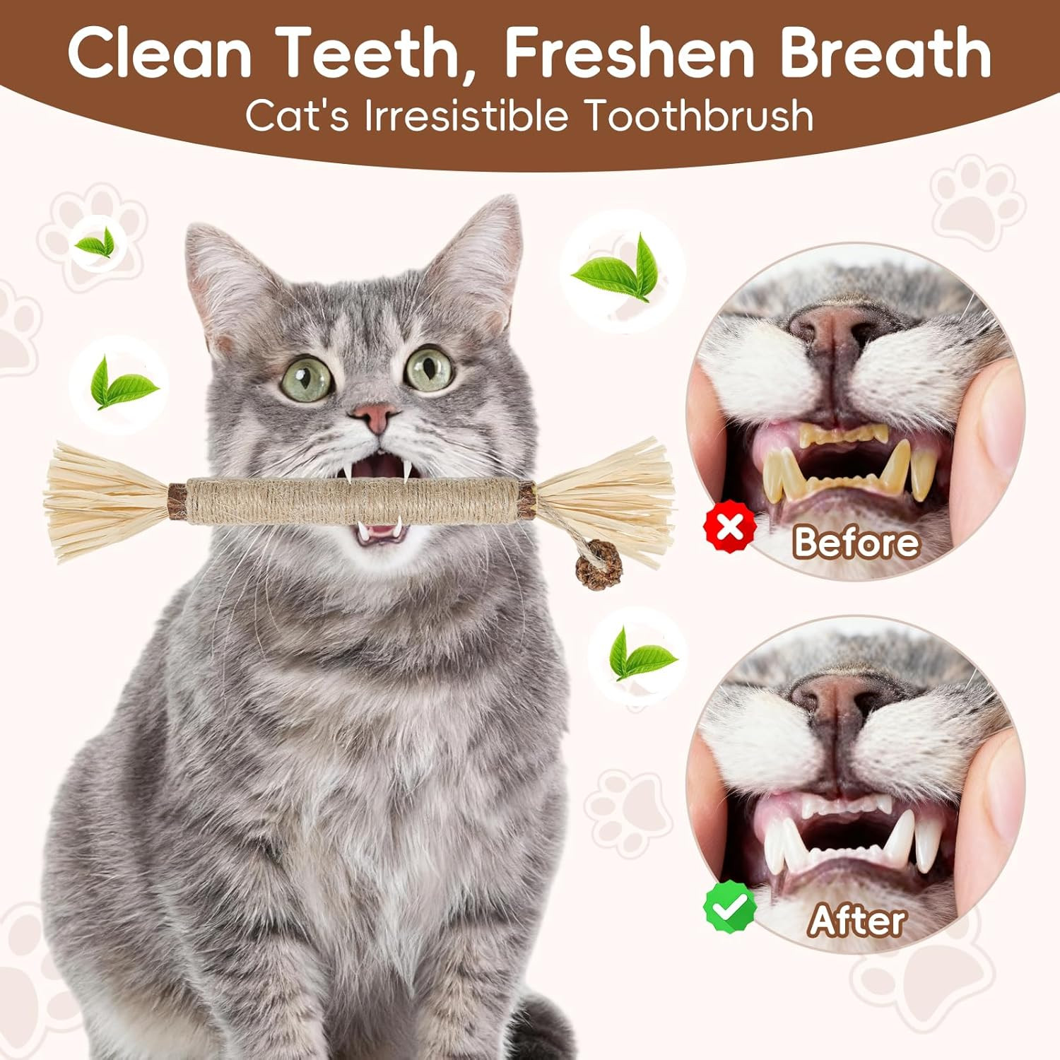 5 Pack Silvervine Sticks Cat Toys, Natural Chew Kitten Teething Toys for Cleanin