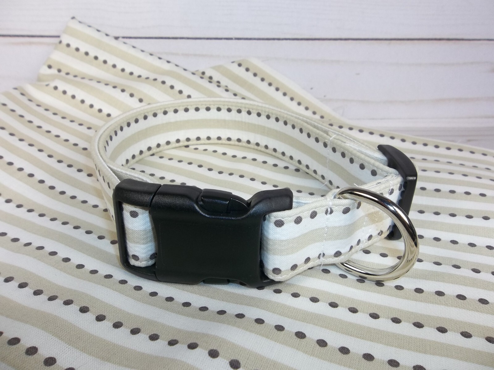 Tan with white stripes and dots Terri’s Dog Collar handmade Modern boy girl