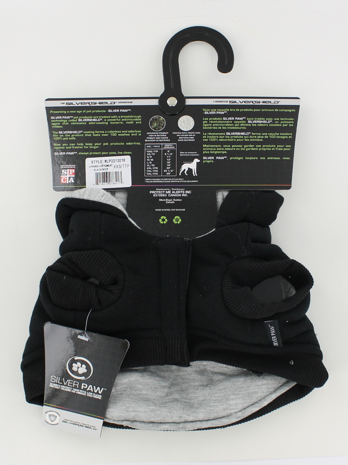 New Silver Paws Dog Hoodie – Black with Gray – Size XXSmall 8″