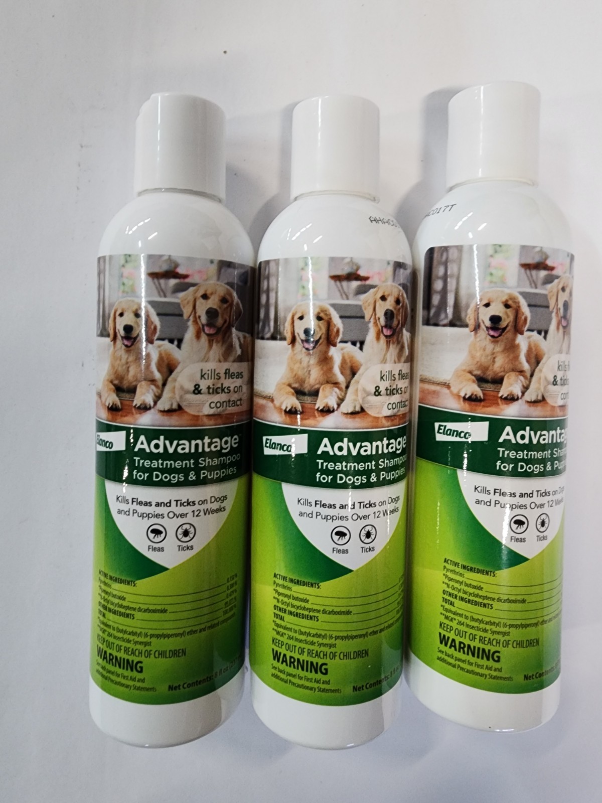 3 Pack, New ELANCO ADVANTAGE TREATMENT SHAMPOO, FOR DOGS & PUPPIES, 8 OZ