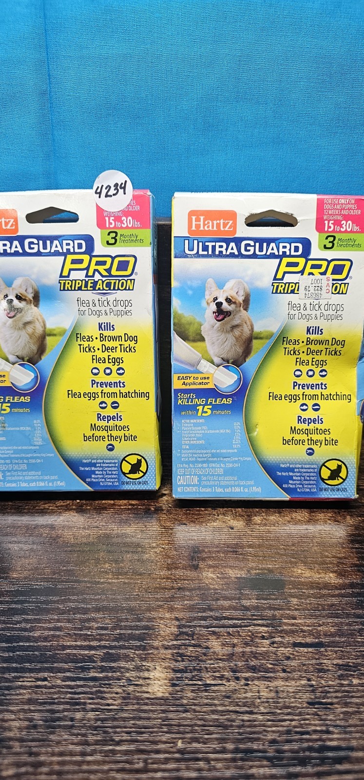 2 Packs Hartz Ultra Guard Pro Triple Action Dogs 15 To 30 Lbs Flea & Tick Drops