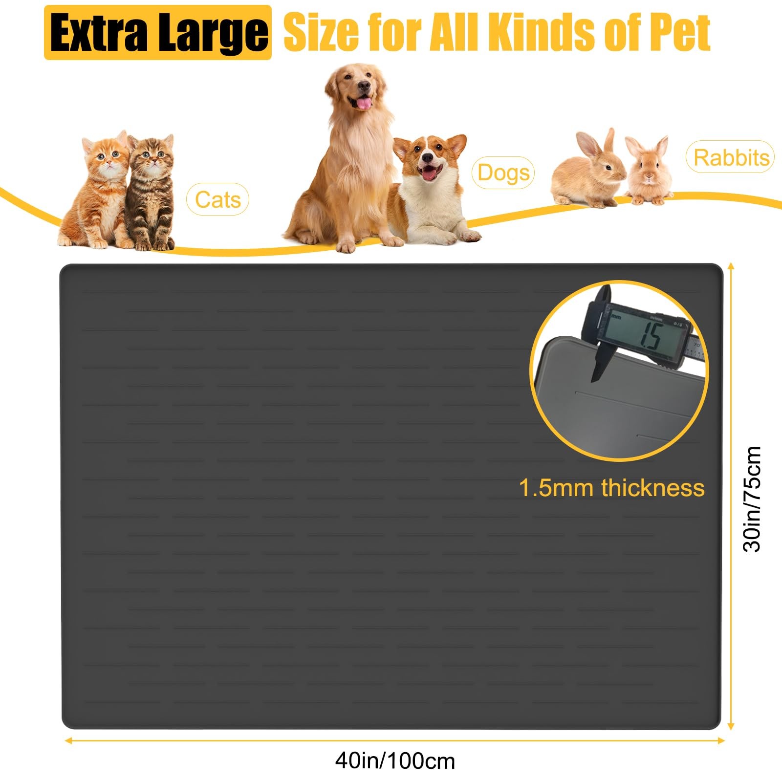 1.5MM Super Thick Dog Food Mat, 40″x30″ Silicone Dog and Cat Mats for Food an…