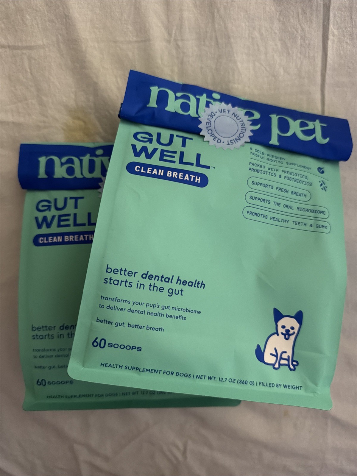 (BUNDLE X2)Native Pet GutWell Clean Breath Dog Dental Powder 120 Scoop EX06/2027