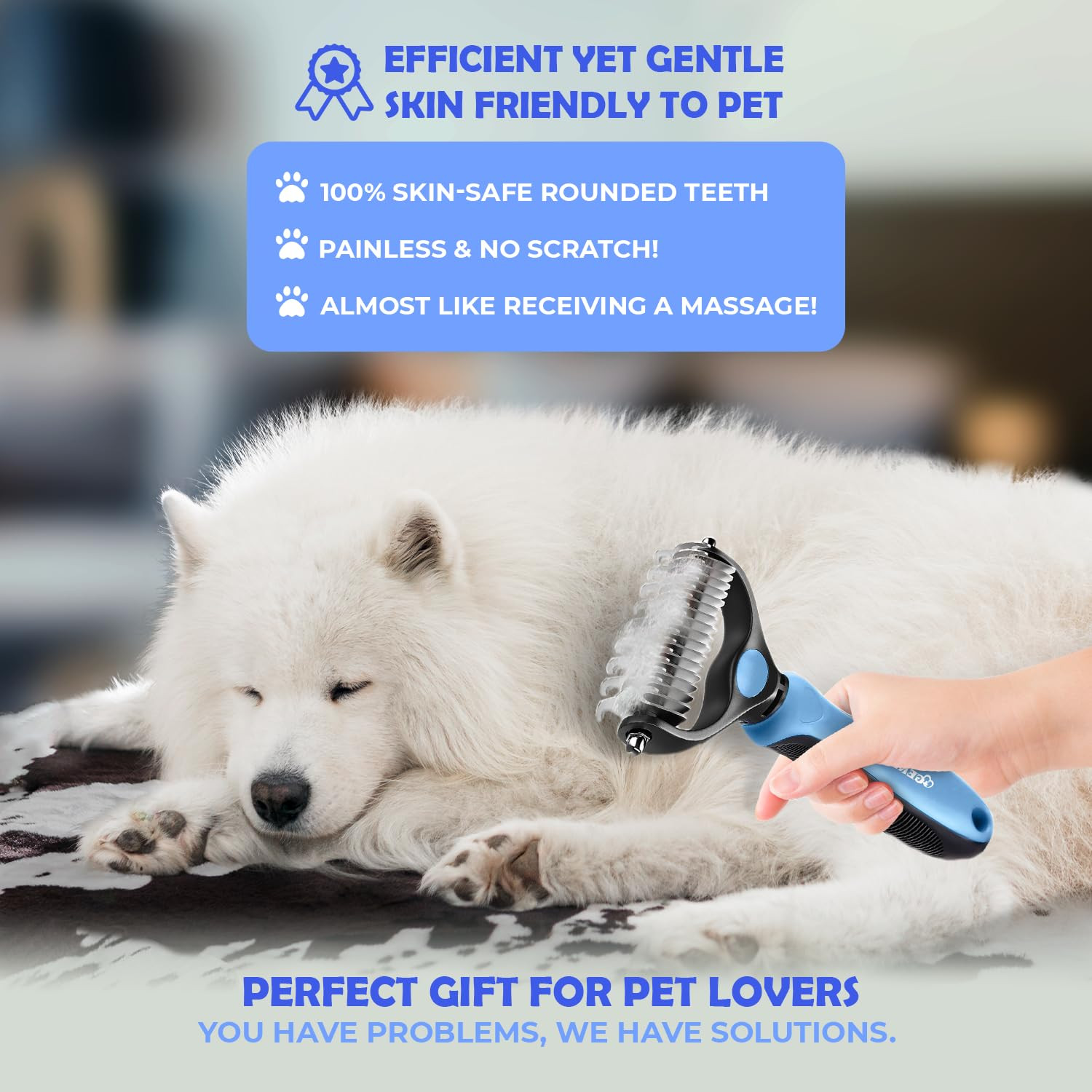 Undercoat Rake for Dogs & Cats, Dematting Comb with Extra Wide Double-Sided Stai