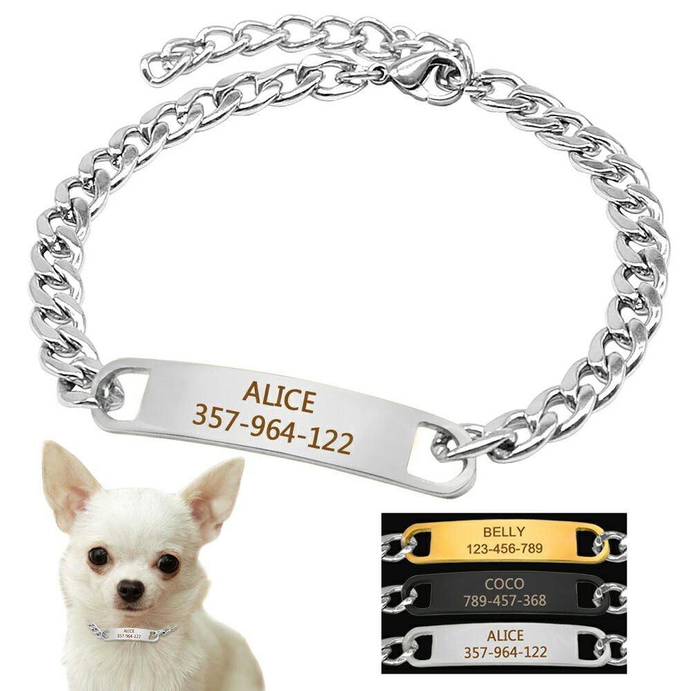 Custom Personalized Dog Chain Collar for Small Dogs Engraved ID Name Tags Yorkie