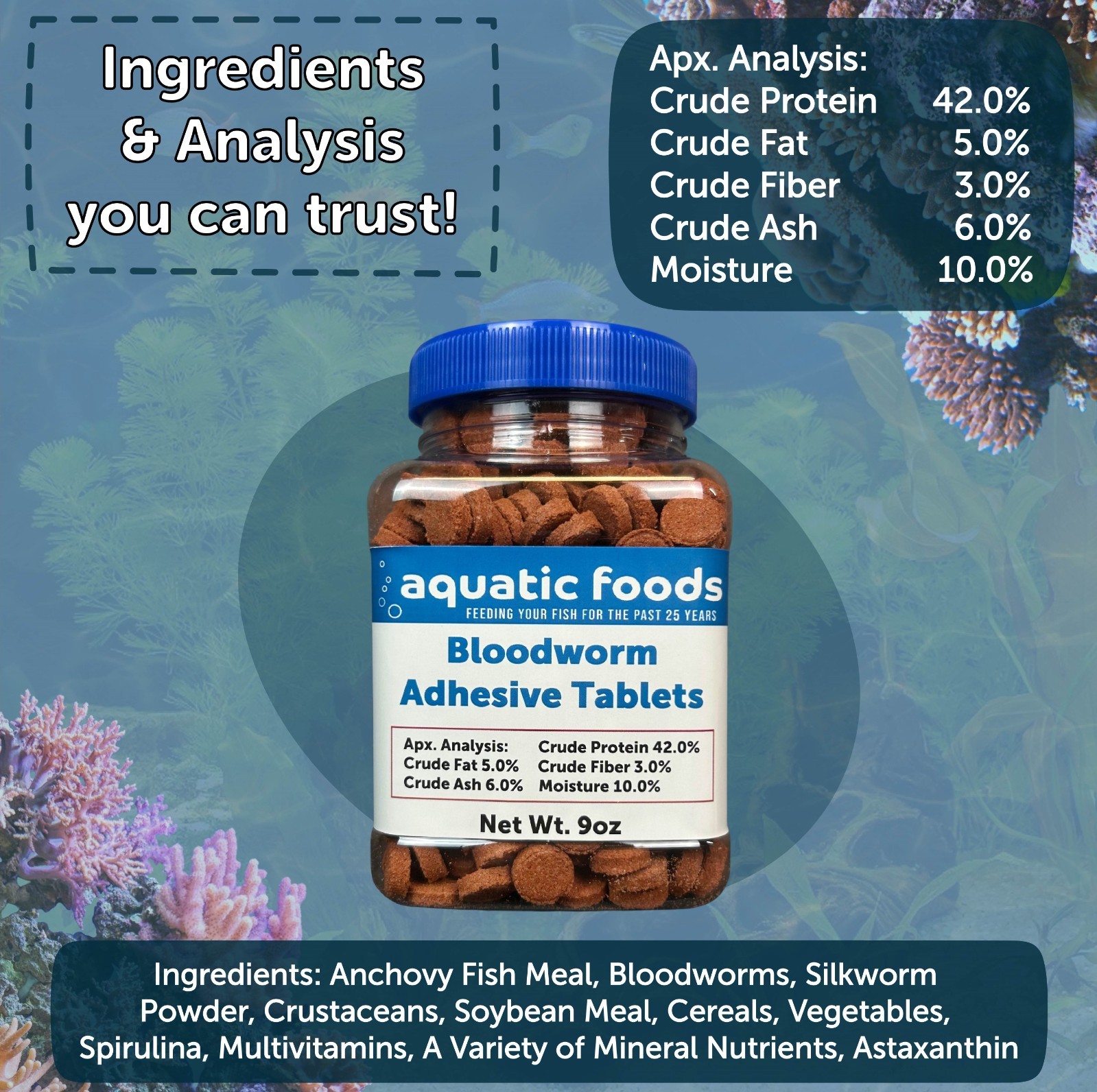 Bloodworm Glass Adhesive Tablets for Oscars, Catfish, Cichlids. WL-JAR