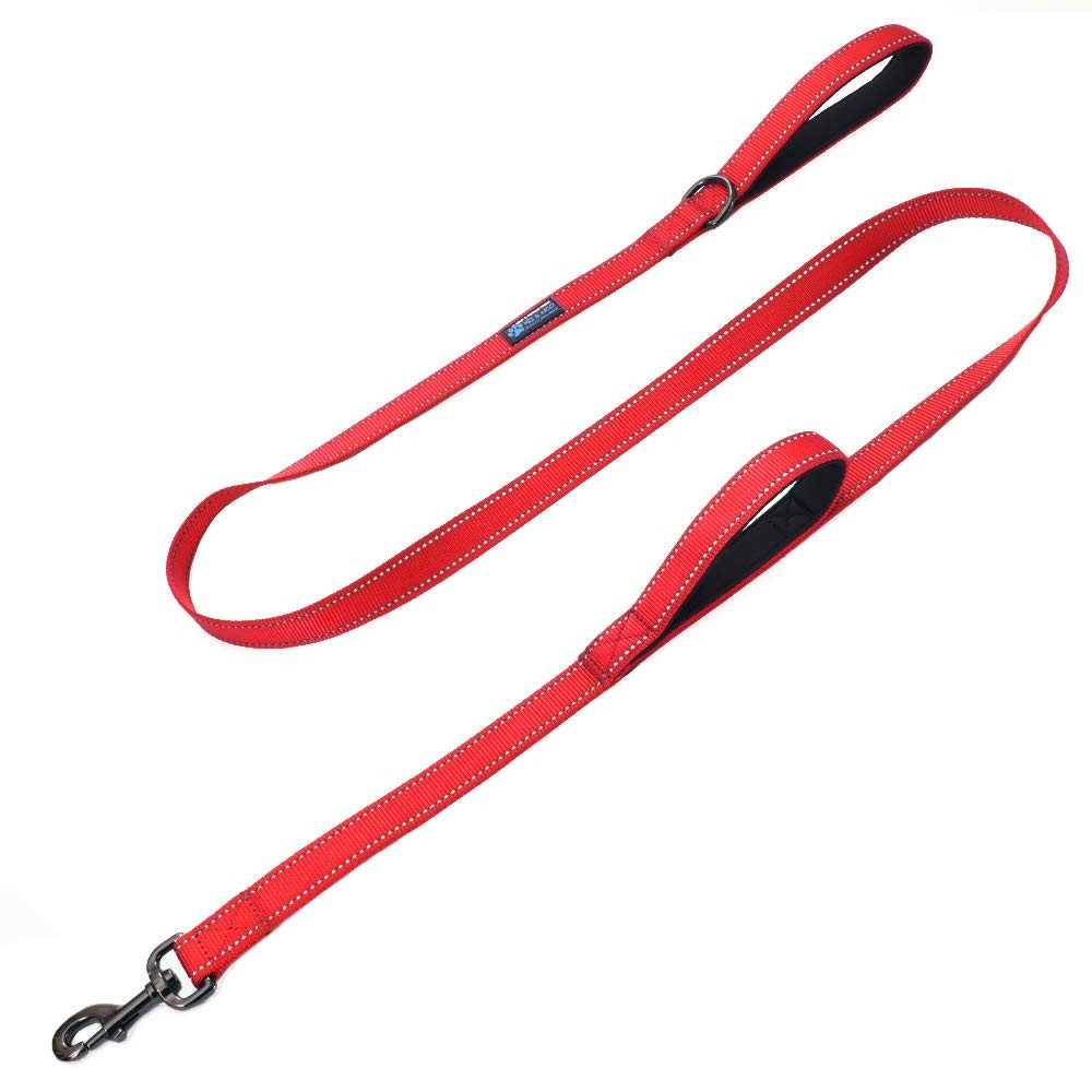 Double Handle Traffic Dog Leash – 6 FT, Reflective, 1″ Wide, 2mm Thick Nylon