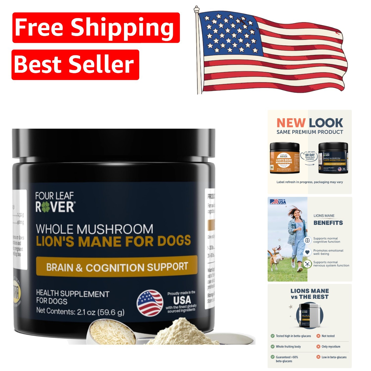 Lion’s Mane Mushrooms for Dogs – Organic Brain Support for All Ages, 60 Days
