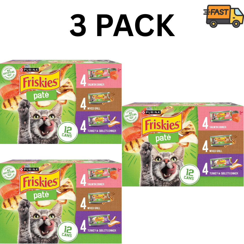3 Pack Friskies Pate Salmon Mixed Grill Wet Cat Food 5.5oz 12 Cans