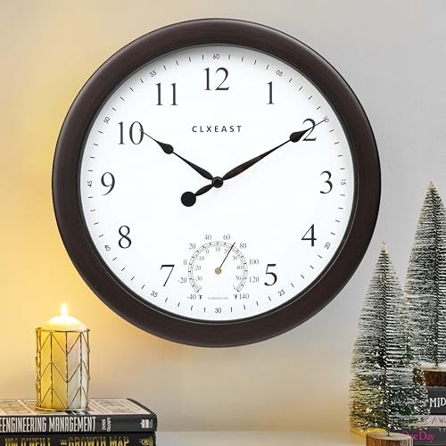 Indoor Outdoor Clocks Waterproof,Outdoor 10.4 Inch Oil Rubbed Bronze Black