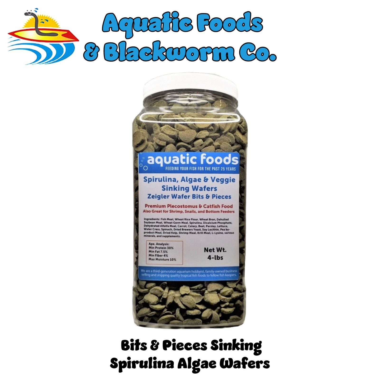 BITS & PIECES of Spirulina, Algae & Veggie Sinking Wafers. JAR