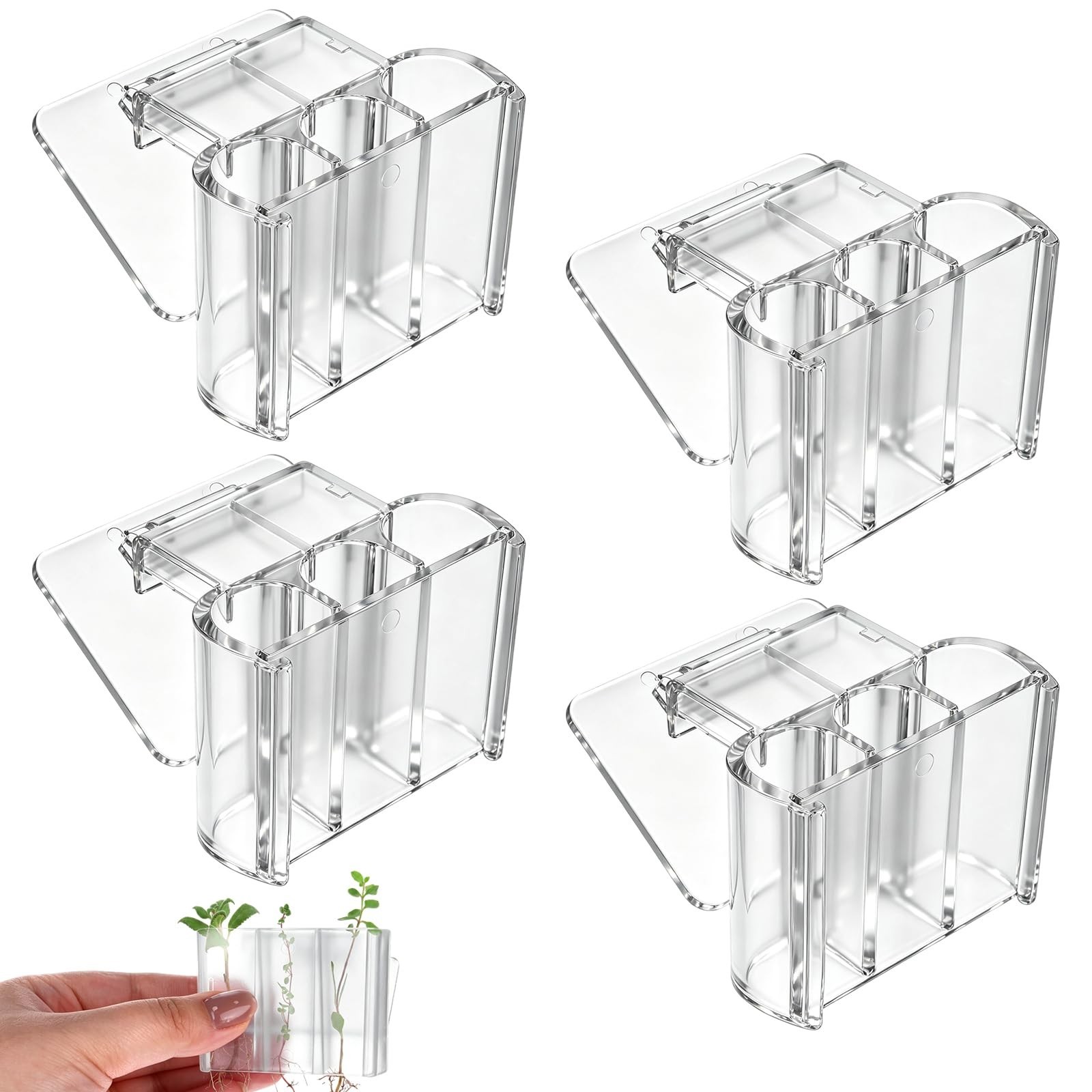 4 Pack Clear Hanging Aquarium Plant Holders – 3 Hole Fish Tank Pots for Aquatic