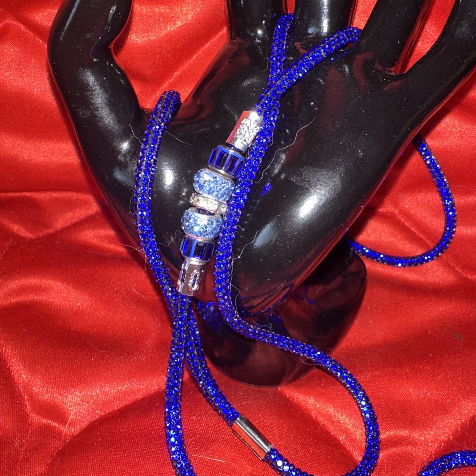 36-inch Dog Show Lead BLUE and SILVER with beads Rhinestone NEW! SPARKLE!