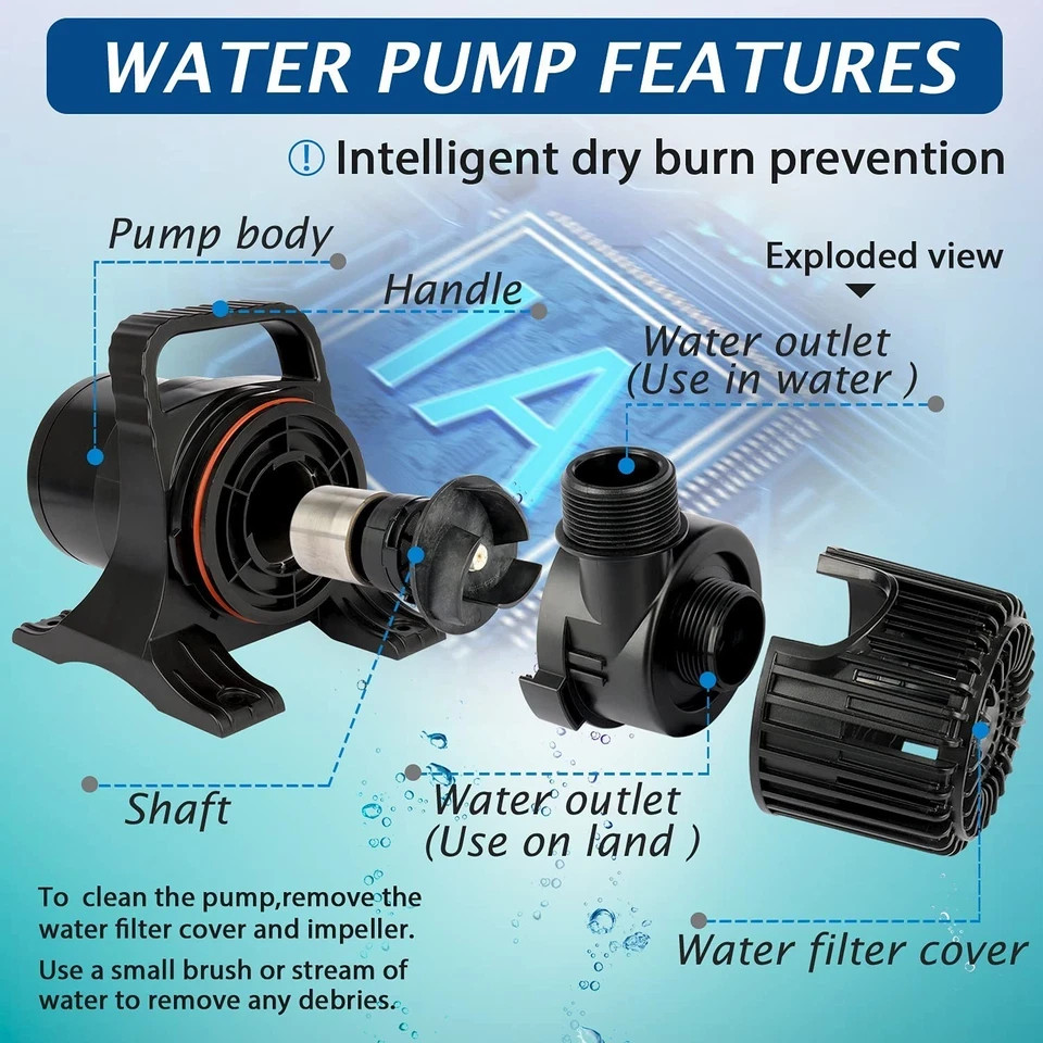 WaterRebirth PS5700 High Flow Large Fountain Submersible Water Pond Pump 5700GPH