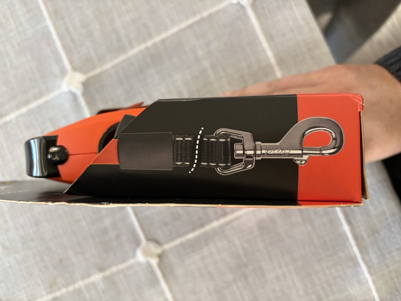 Large 16 Ft Orange Black Dog Leash with Ergonomic Handle and One Hand Brake