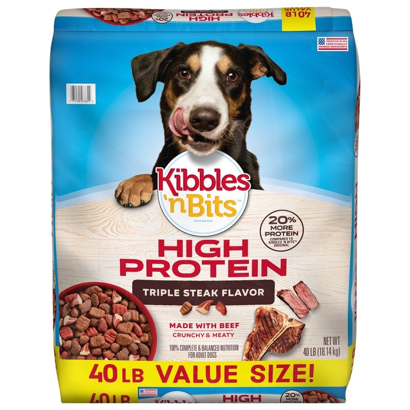 High Protein Dry Dog Food Triple Steak Flavor Kibble All Breeds 20% More Protein