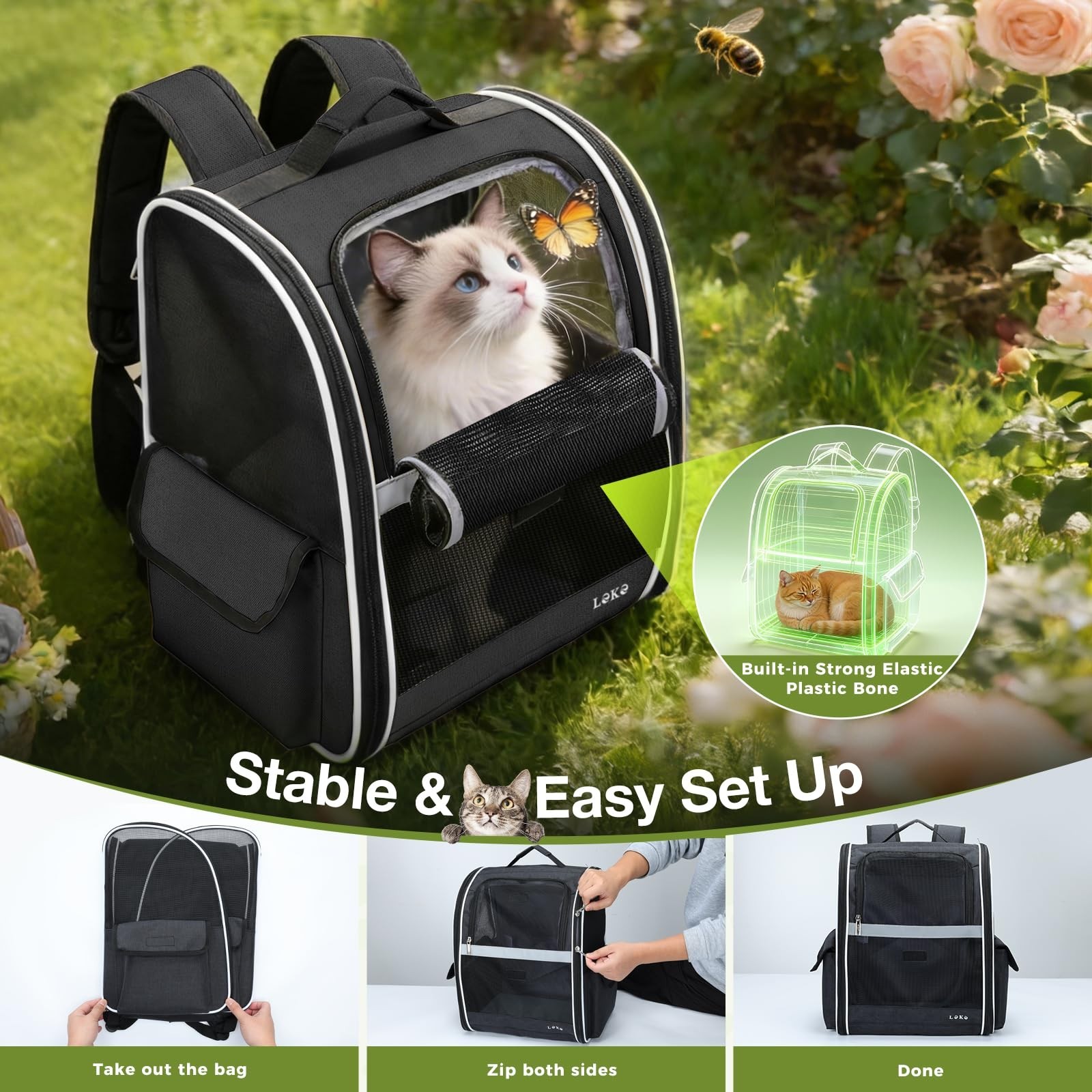 Pet Carrier Backpack for Small Medium Dogs & Cats up to 18 lbs, Breathable, Coll