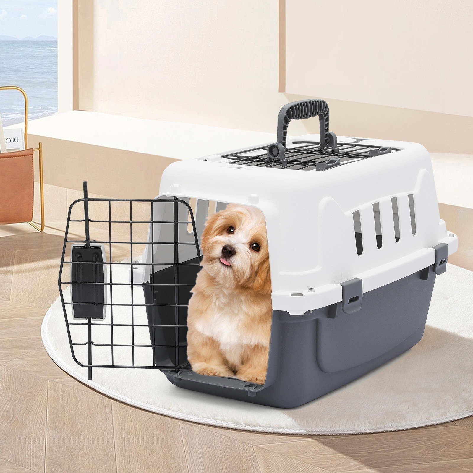 18 Inch Pet Plastic Travel Carrier Durable Dog Cat Transporter Cage Up to 10 lbs