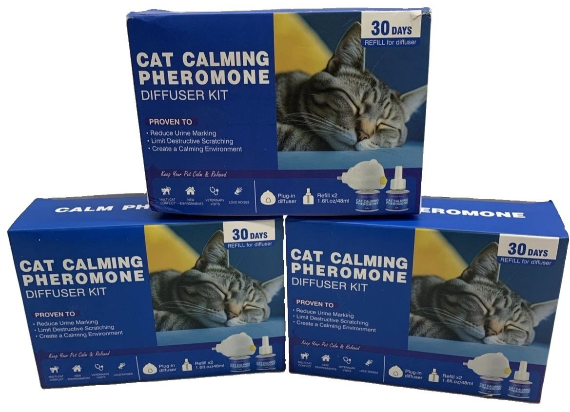 Immal Cat Calming Pheromone Diffuser Kit 30 Days Reduce Urine Marking – Lot of 3