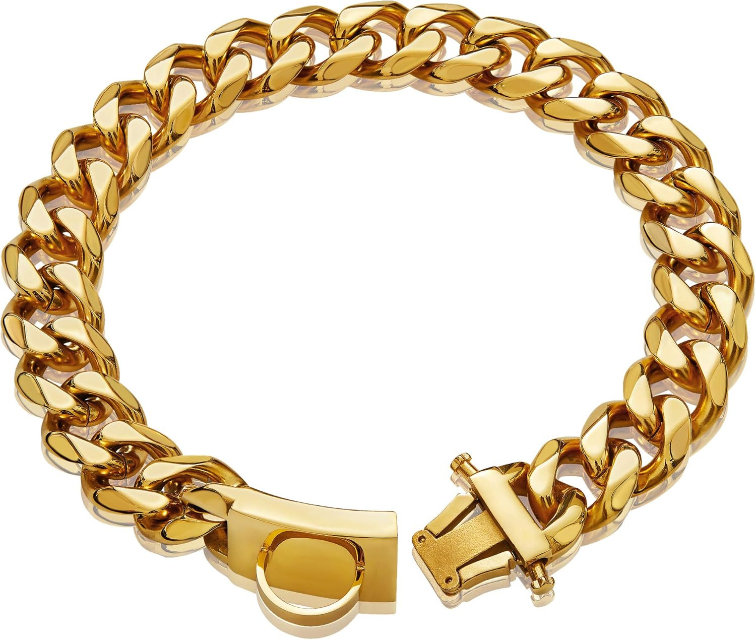 Heavy Duty 18K Gold Dog Chain Collar with Secure Buckle for Large Dogs