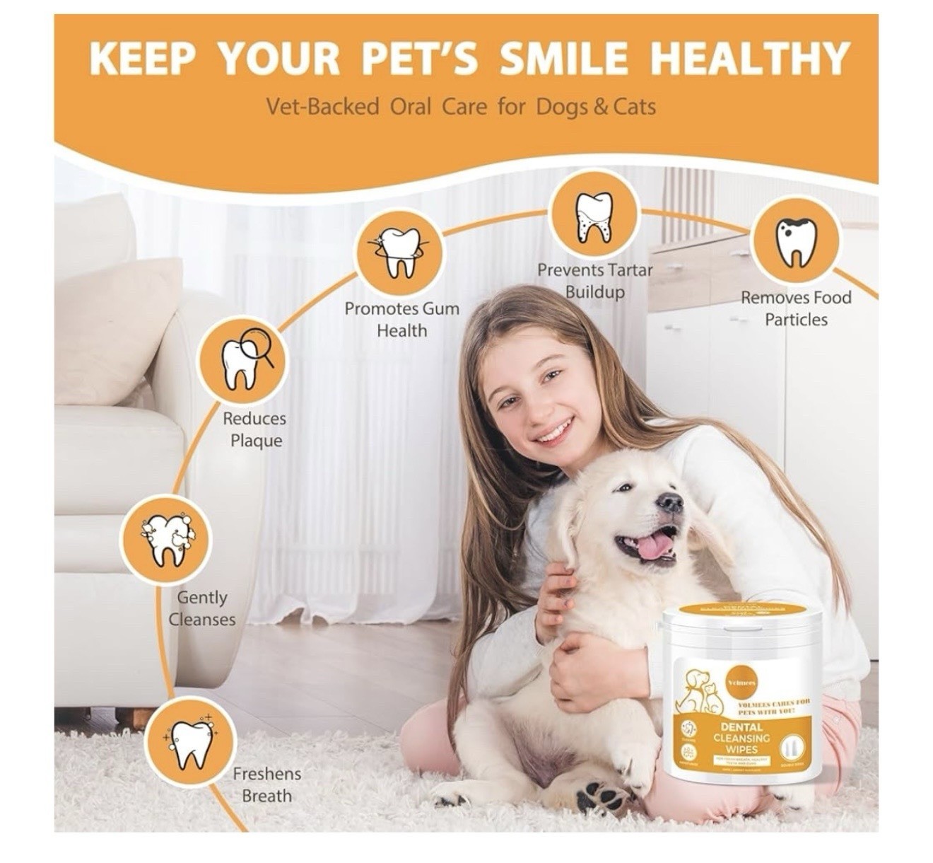 Pet Teeth Cleaning Wipes for Cats and Dogs, Dental Finger Pads Pearl – Embossed