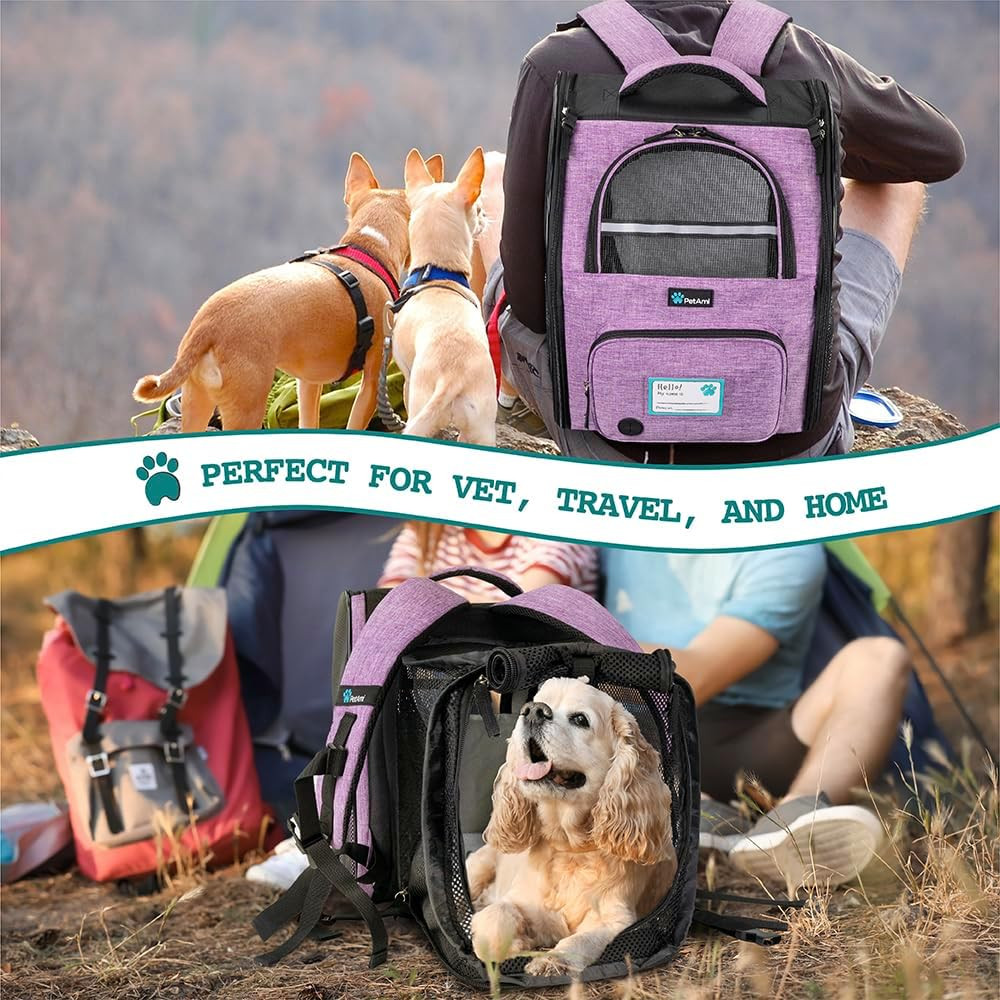 Breathable Expandable Dog & Cat Backpack Carrier for Pets up to 18 lbs, Purple