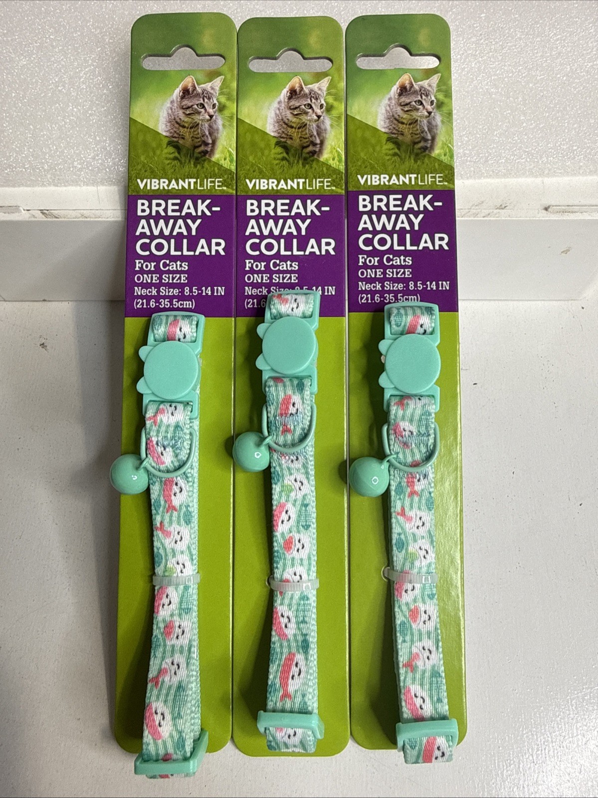 Break-away Cat Collar (One Size / 8.5-14″ Neck) BRAND NEW With Bell – 3 Pack