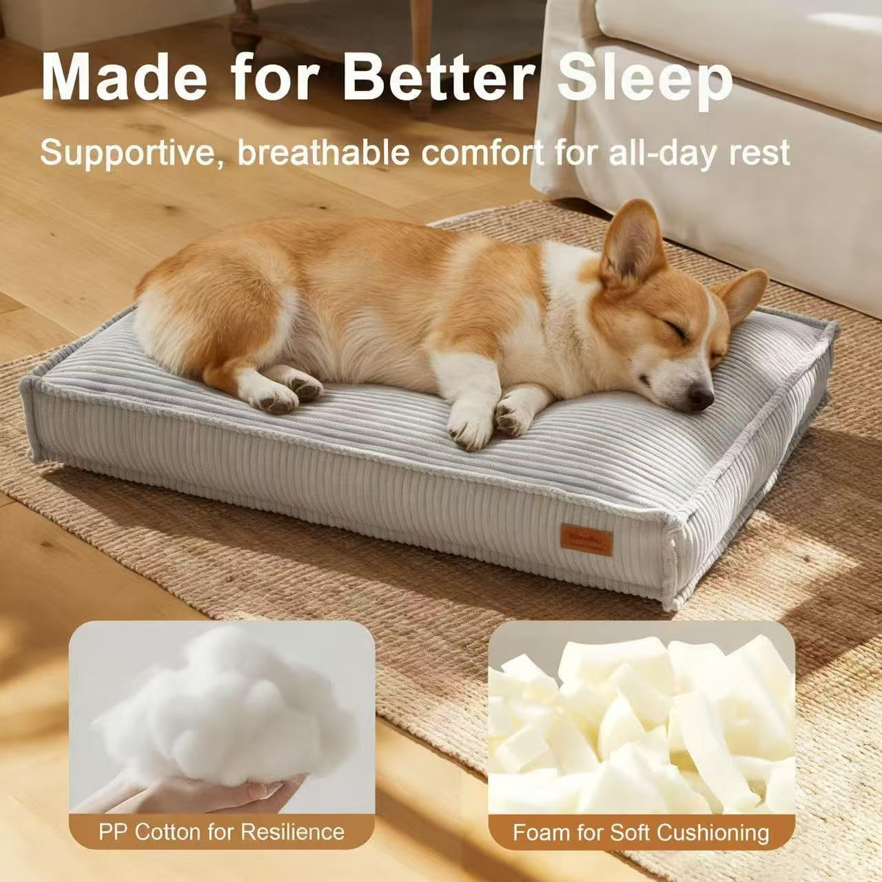 5.5-Inch Thick Dog Bed Mat, Washable Cat Bed with Waterproof Lining, Orthopedic