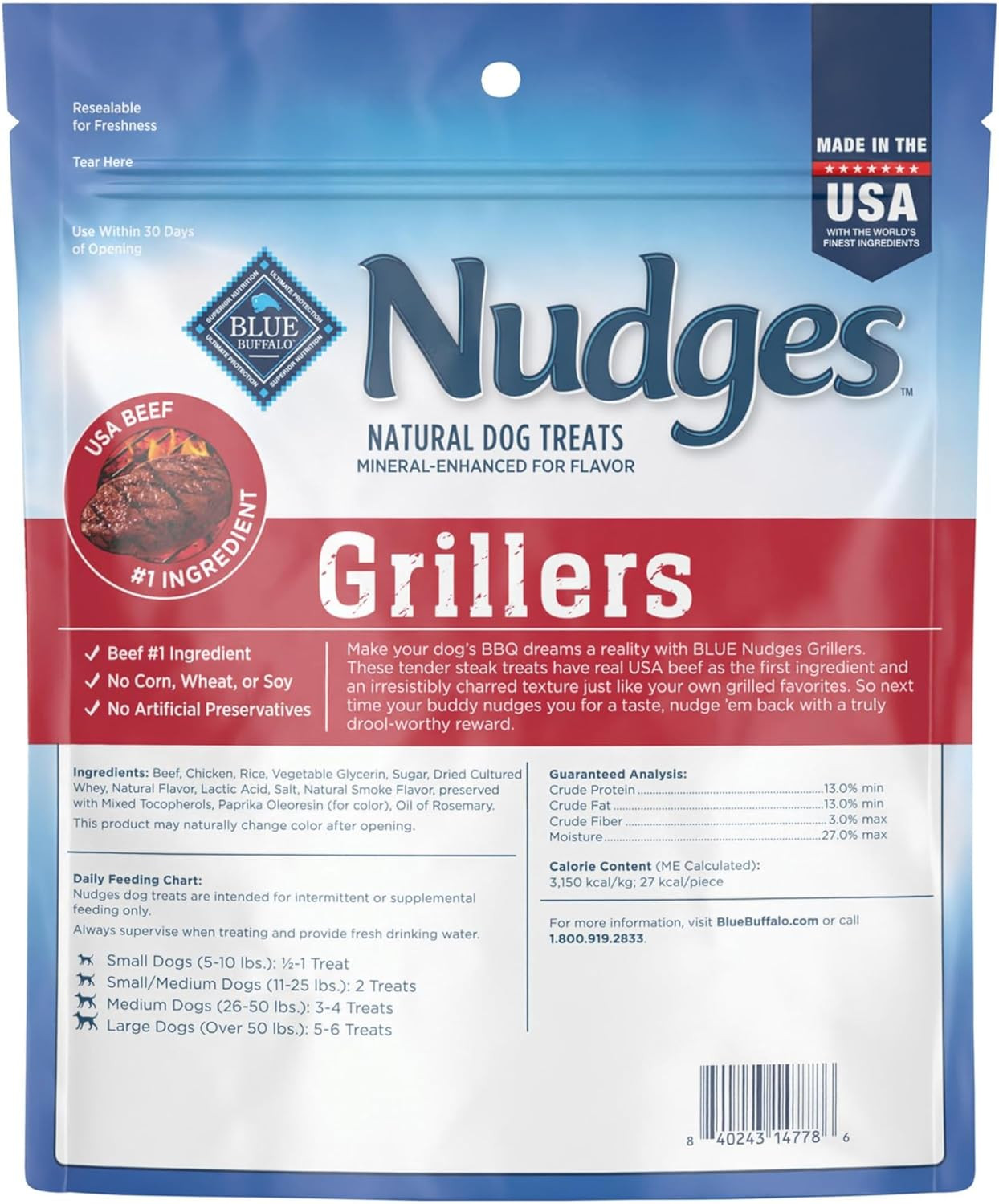 New Nudges Grillers Dog Treats Real Steak 16oz Bag Fast Shipping